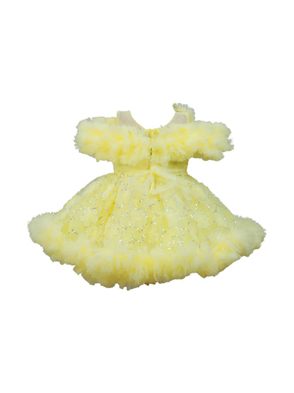 Enfance Sleeveless Sequin Embellished Net Detailed Layered Dress - Lemon