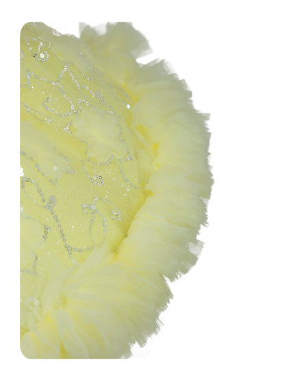 Enfance Sleeveless Sequin Embellished Net Detailed Layered Dress - Lemon