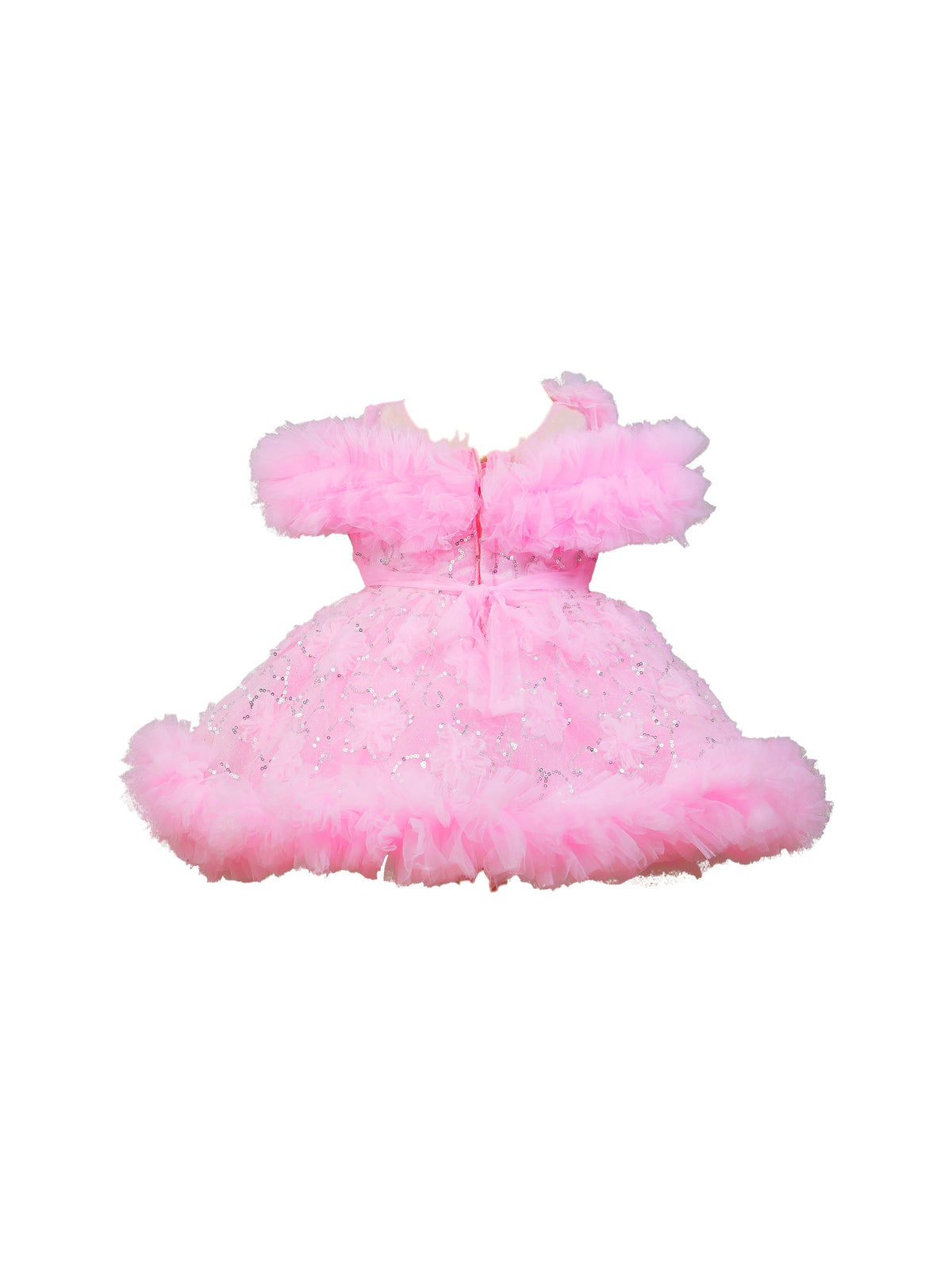Enfance Sleeveless Sequin Embellished Net Detailed Layered Dress - Pink
