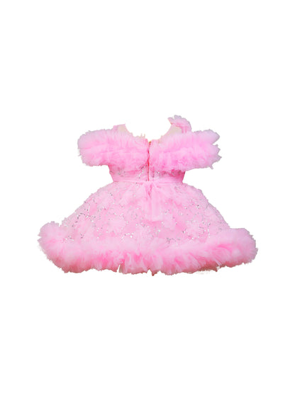 Enfance Sleeveless Sequin Embellished Net Detailed Layered Dress - Pink