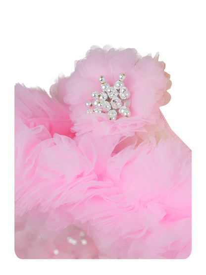 Enfance Sleeveless Sequin Embellished Net Detailed Layered Dress - Pink