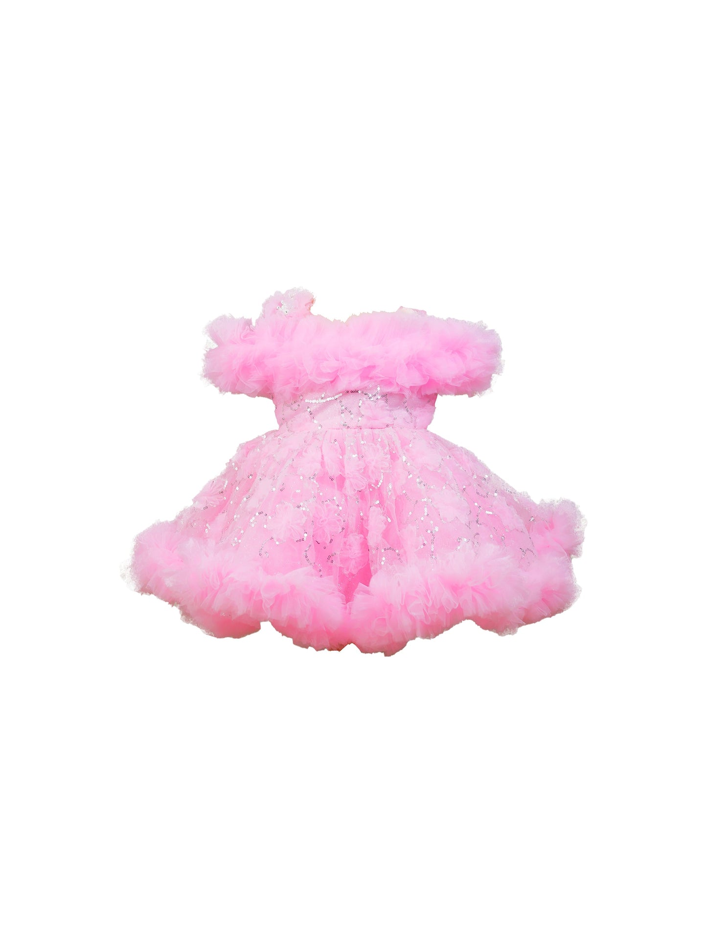 Enfance Sleeveless Sequin Embellished Net Detailed Layered Dress - Pink