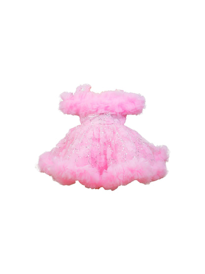 Enfance Sleeveless Sequin Embellished Net Detailed Layered Dress - Pink