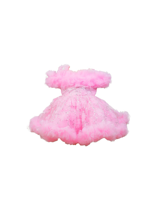 Enfance Sleeveless Sequin Embellished Net Detailed Layered Dress - Pink