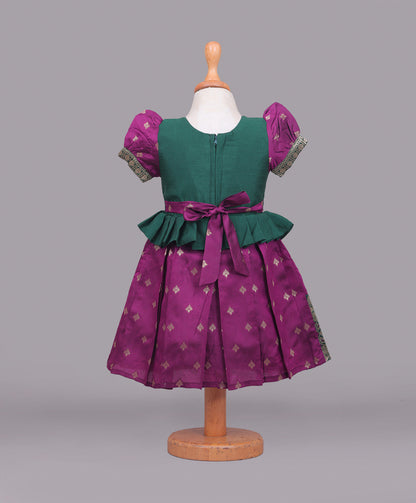 Enfance Half Sleeves Floral Beads Embellished & Ethnic Motif Printed Flare Silk Dress - Purple