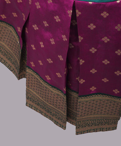Enfance Puff Sleeves Floral Embroidered Pattu Pavadai Box Pleated Dress - Purple