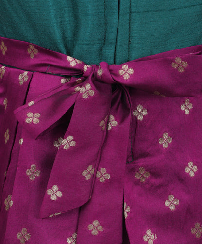 Enfance Puff Sleeves Floral Embroidered Pattu Pavadai Box Pleated Dress - Purple