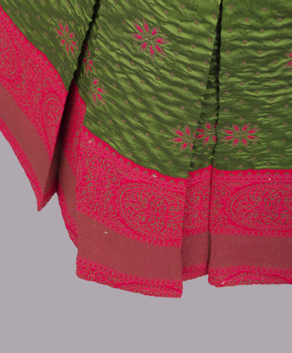 Enfance Half Puffed Sleeves Floral Embroidered Box Pleated Dress - P.Green