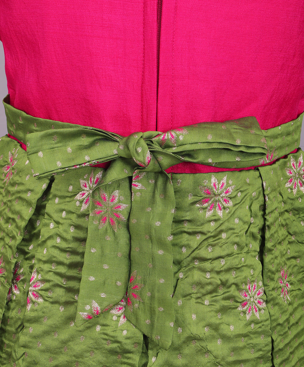 Enfance Half Puffed Sleeves Floral Embroidered Box Pleated Dress - P.Green