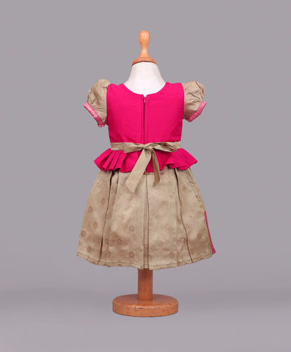Enfance Half Puffed Sleeves Beads Embellished Floral Paisley Embroidered Dress - Fawn