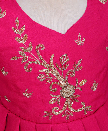 Enfance Half Puffed Sleeves Beads Embellished Floral Paisley Embroidered Dress - Fawn