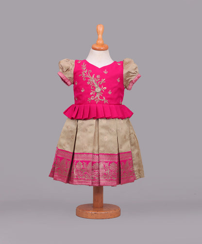 Enfance Half Puffed Sleeves Beads Embellished Floral Paisley Embroidered Dress - Fawn