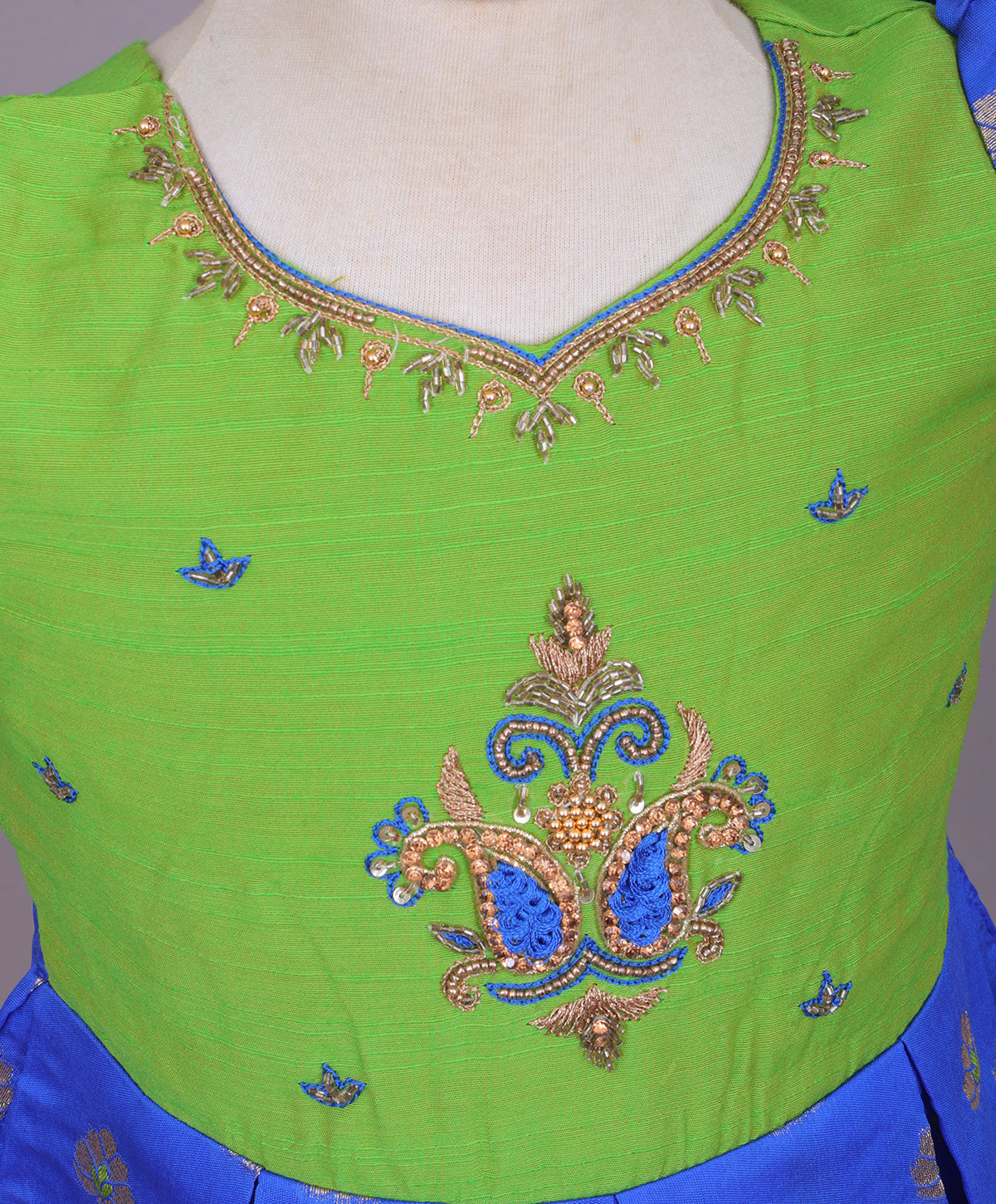 Enfance Half Puffed Sleeves Beads Embellished Paisley Detailed Dress - Navy