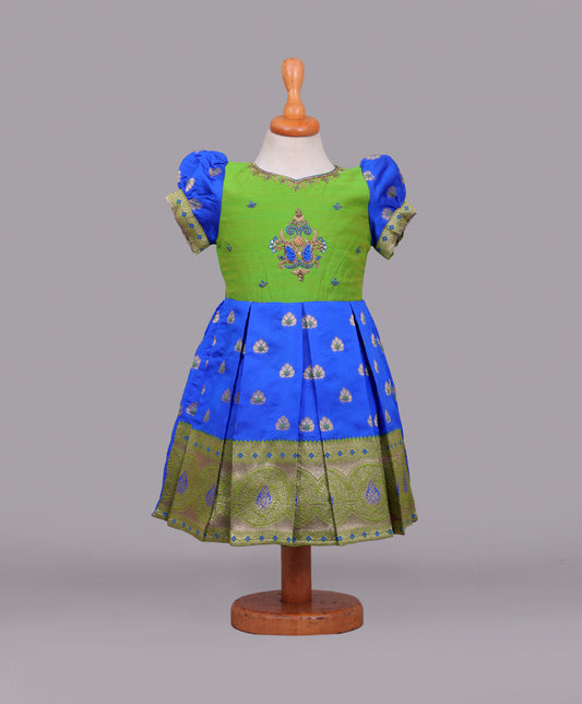 Enfance Half Puffed Sleeves Beads Embellished Paisley Detailed Dress - Navy