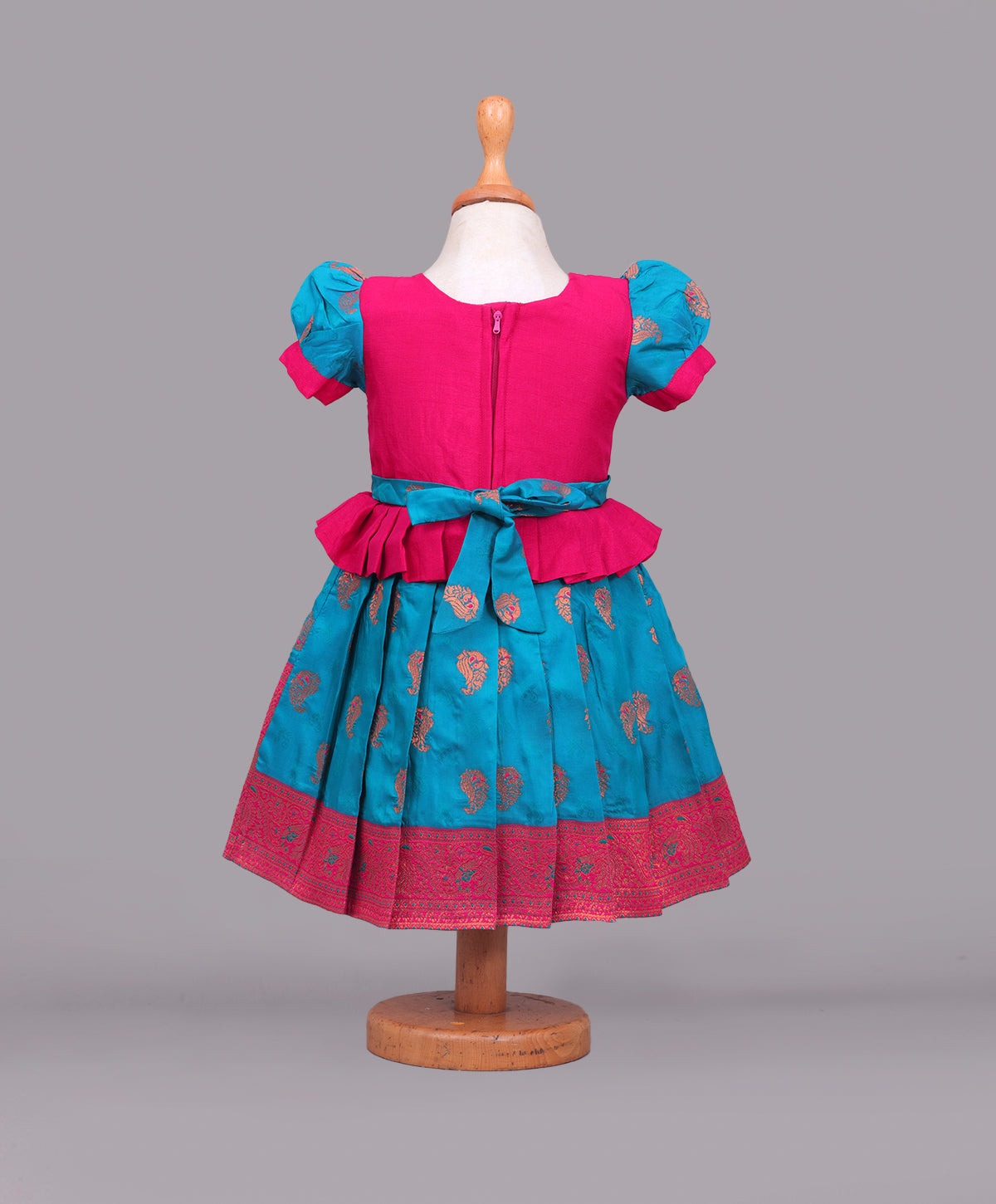 Enfance Half Puffed Sleeves Beads Embellished Paisley Detailed Dress - Blue