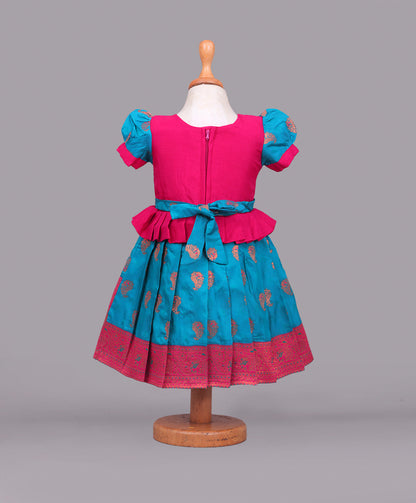 Enfance Half Puffed Sleeves Beads Embellished Paisley Detailed Dress - Blue