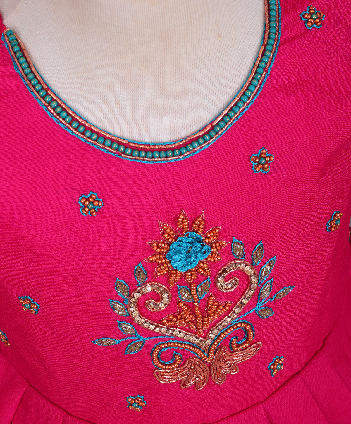 Enfance Half Puffed Sleeves Beads Embellished Paisley Detailed Dress - Blue