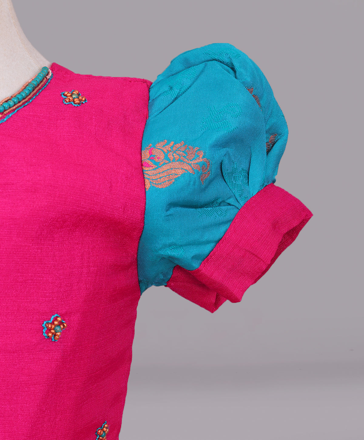 Enfance Half Puffed Sleeves Beads Embellished Paisley Detailed Dress - Blue