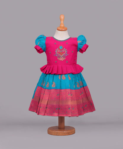 Enfance Half Puffed Sleeves Beads Embellished Paisley Detailed Dress - Blue