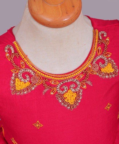 Enfance Puffed Half Sleeves Beads & Sequin Embellished Dress - Yellow