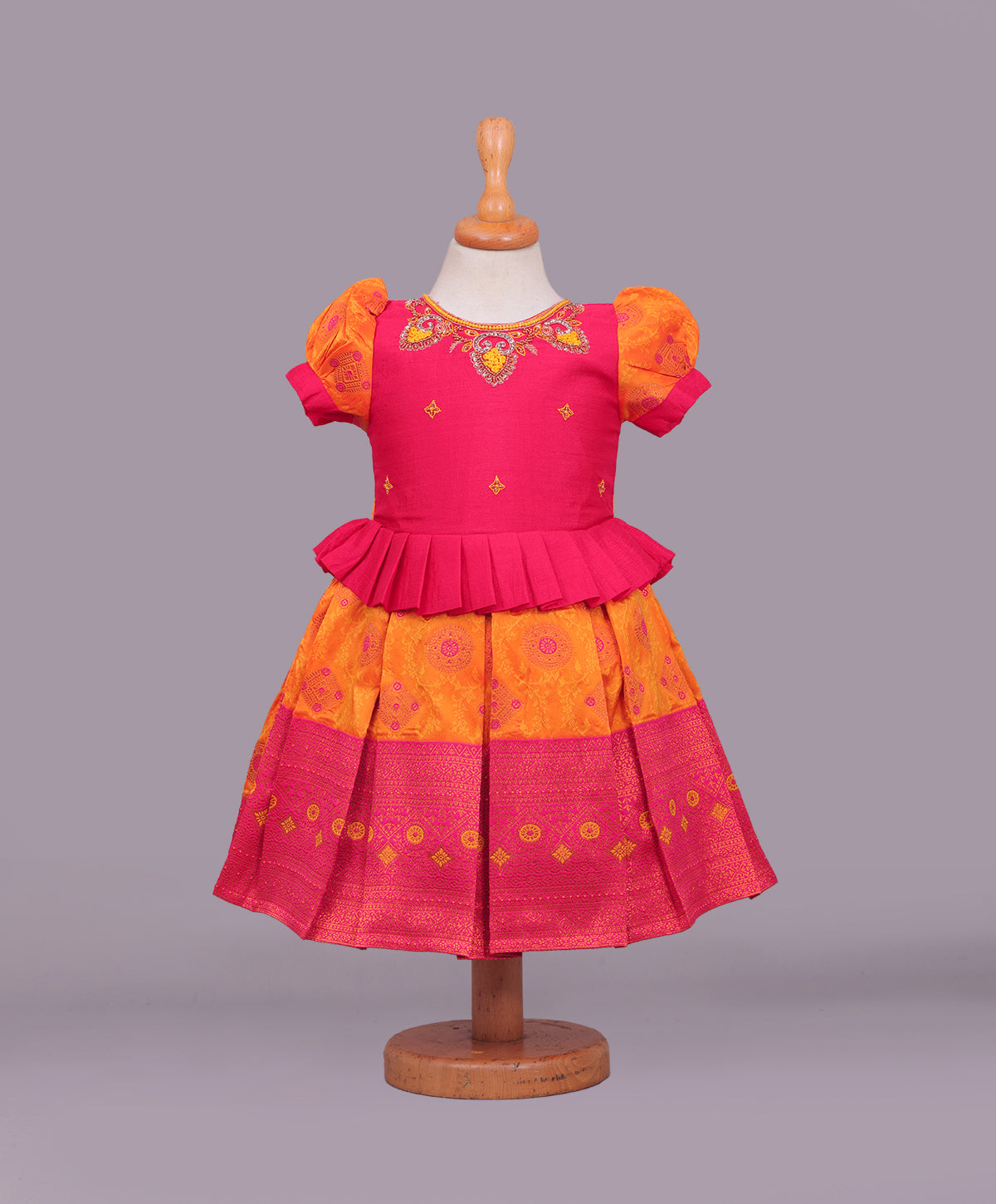 Enfance Puffed Half Sleeves Beads & Sequin Embellished Dress - Yellow