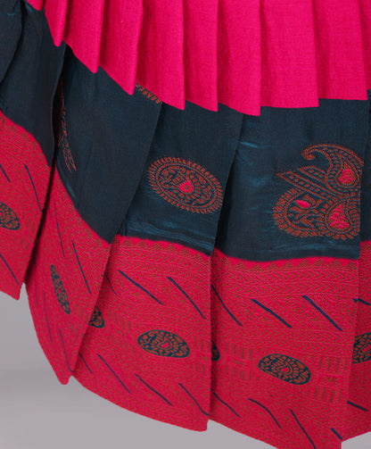 Enfance Half Puffed Sleeves Placement Beads Embellished & Paisley Foil Printed Box Pleated Dress - D.Green