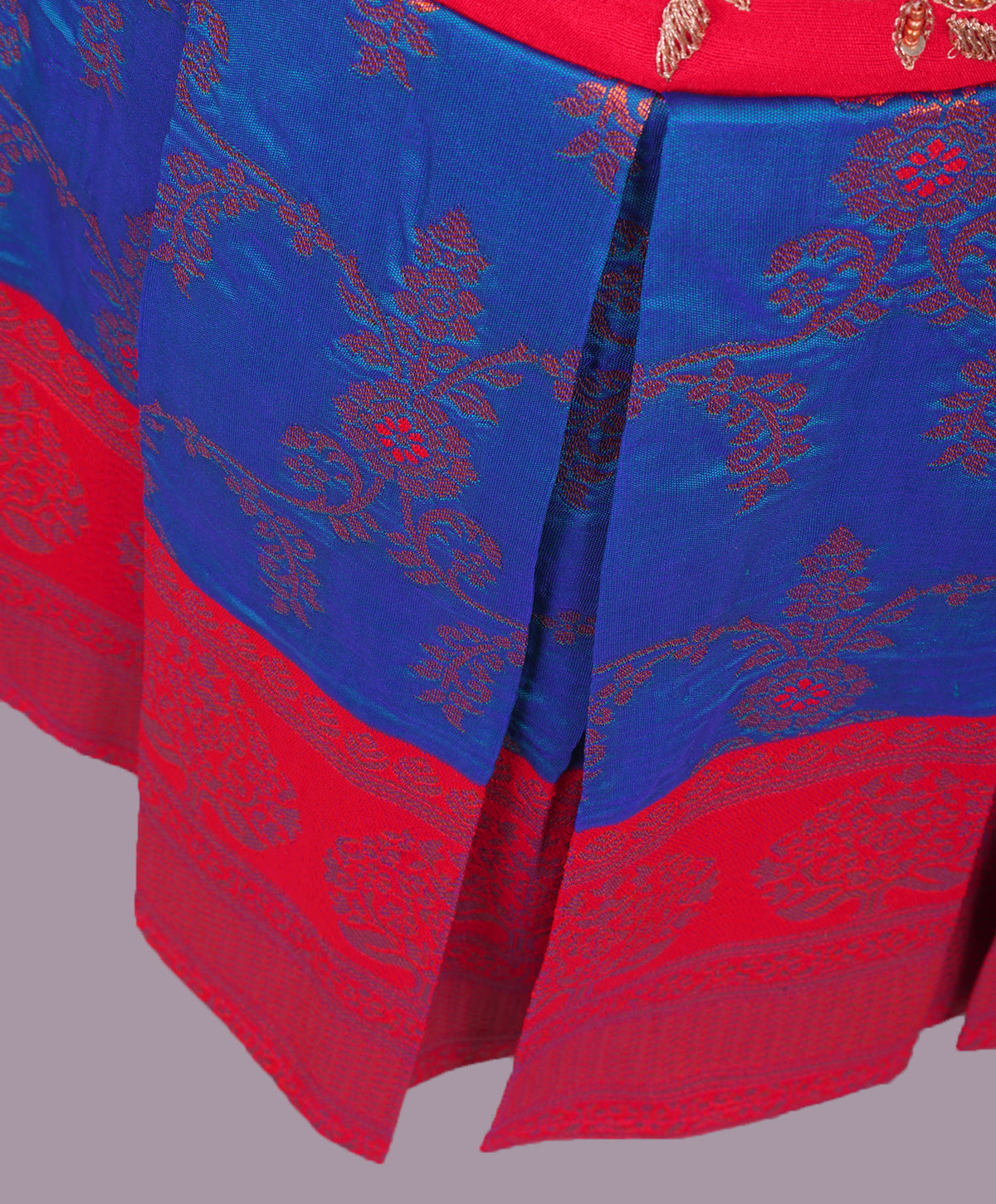 Enfance Half Puffed Sleeves Floral Embroidered Box Pleated Dress - Royal Blue