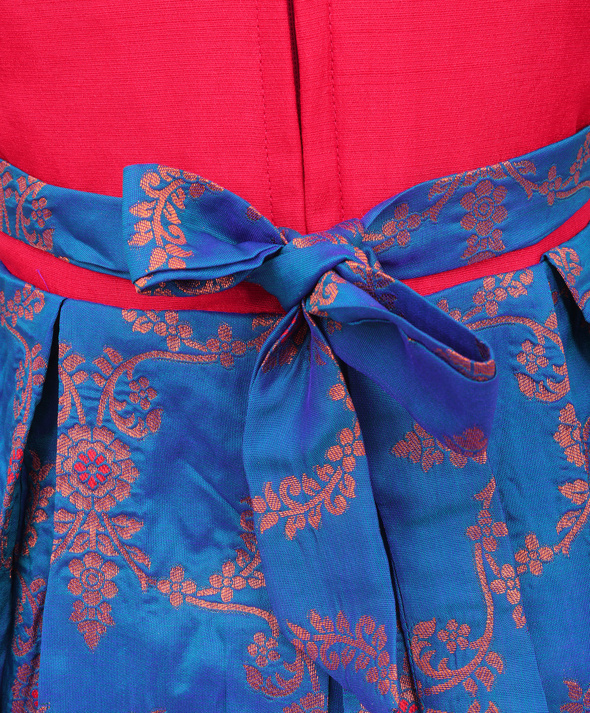 Enfance Half Puffed Sleeves Floral Embroidered Box Pleated Dress - Royal Blue