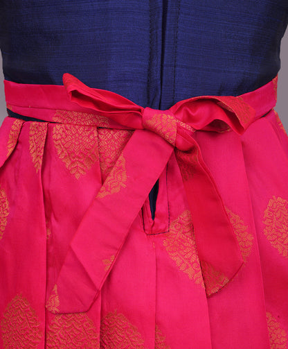 Enfance Half Puffed Sleeves Floral Embroidered Box Pleated Dress - Pink