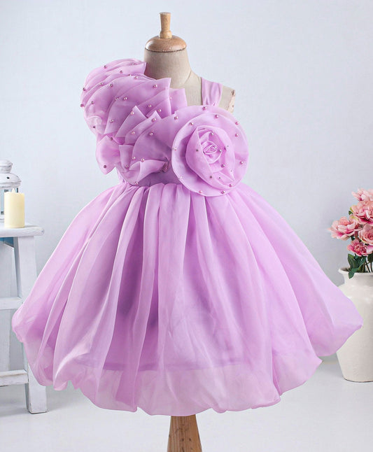 Enfance Sleeveless Stone & Flower Embellished Flare Dress-Lavender