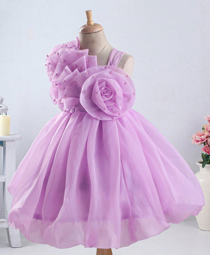 Enfance Sleeveless Stone & Flower Embellished Flare Dress-Lavender