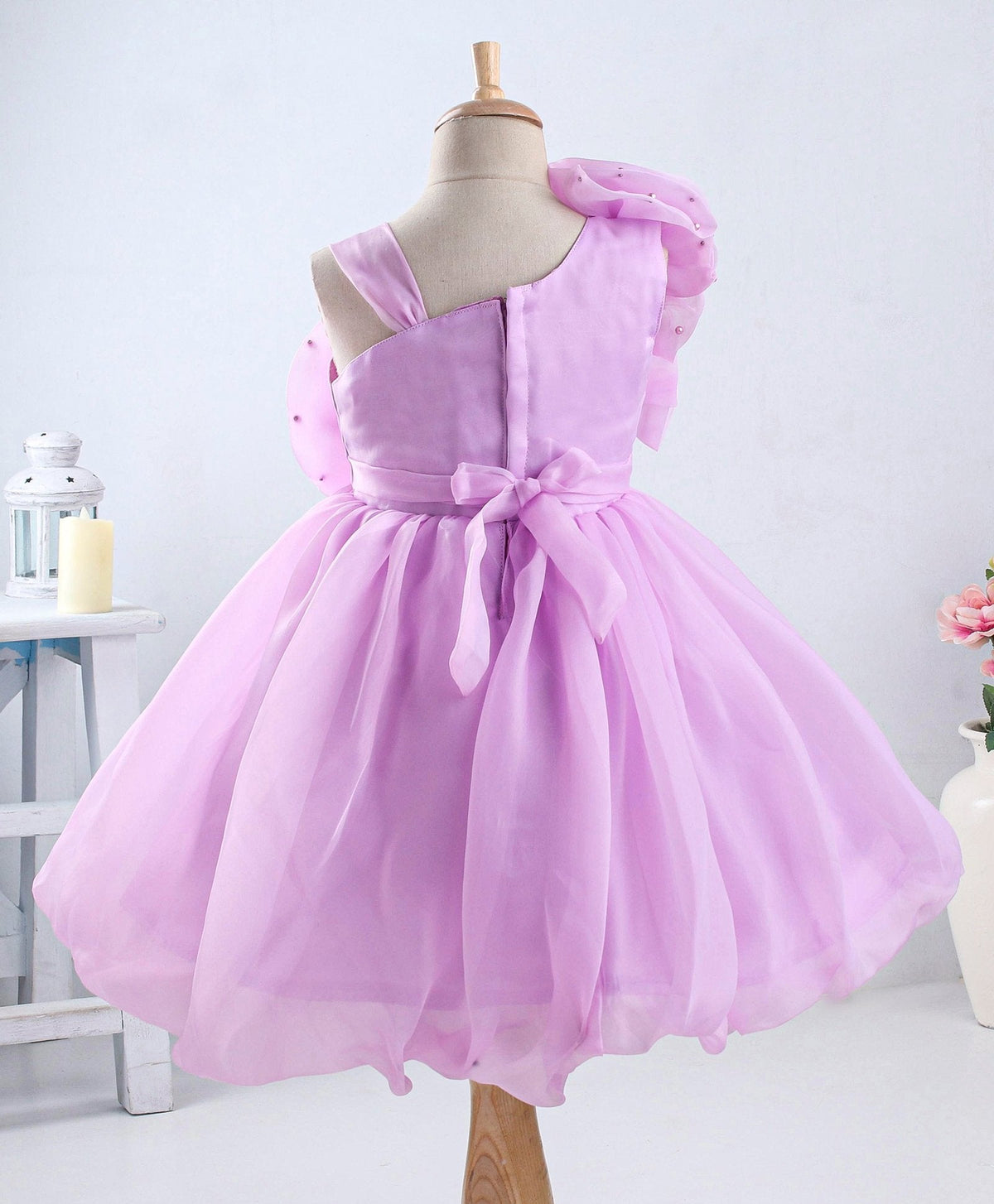 Enfance Sleeveless Stone & Flower Embellished Flare Dress-Lavender