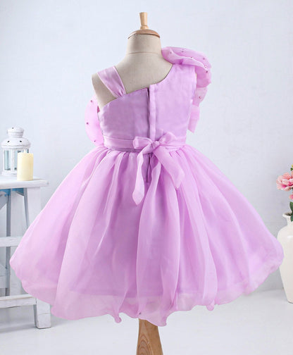Enfance Sleeveless Stone & Flower Embellished Flare Dress-Lavender