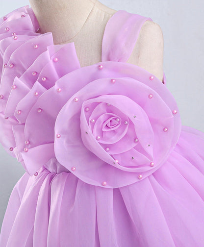 Enfance Sleeveless Stone & Flower Embellished Flare Dress-Lavender