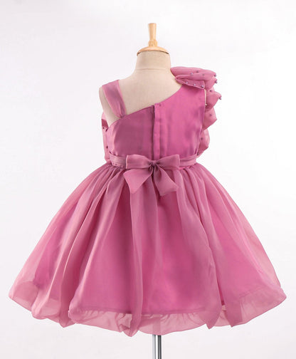 Enfance Sleeveless Flower Applique Solid Dress-O.Pink
