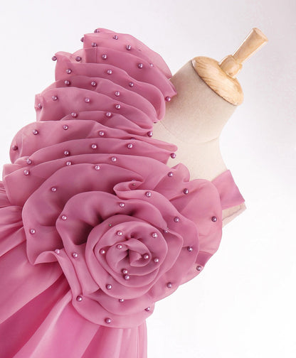 Enfance Sleeveless Flower Applique Solid Dress-O.Pink