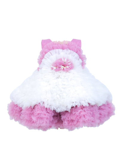 Enfance Sleeveless Floral Applique Detailed Layered Net Party Dress - Onion Pink