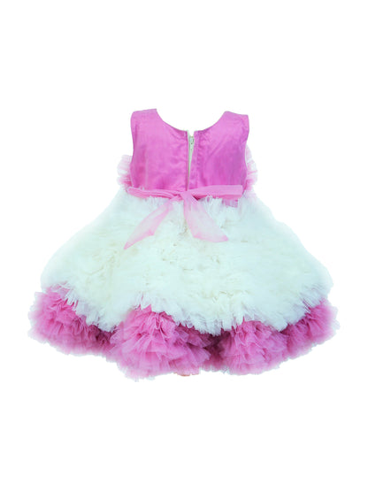 Enfance Sleeveless Floral Applique Detailed Layered Net Party Dress - Onion Pink