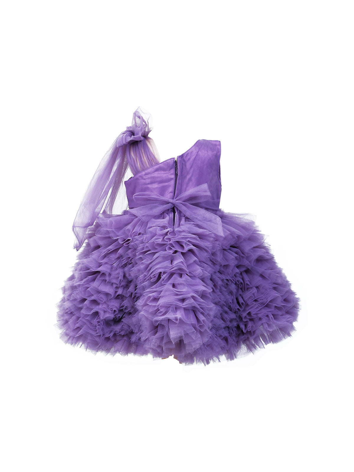 Enfance One Shoulder Sleeve Fit and Flare Sequinned Detailing Layered Dress -Purple