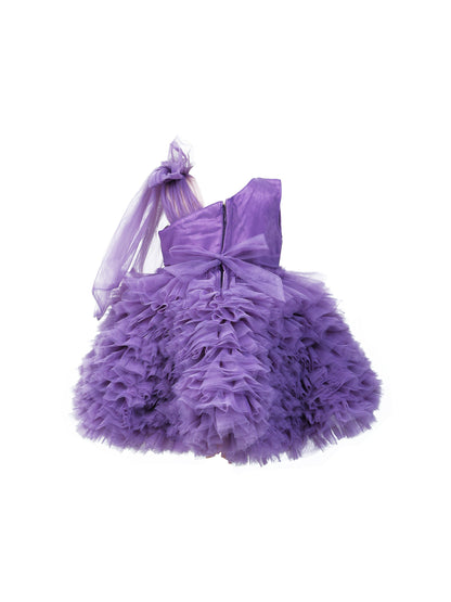 Enfance One Shoulder Sleeve Fit and Flare Sequinned Detailing Layered Dress -Purple