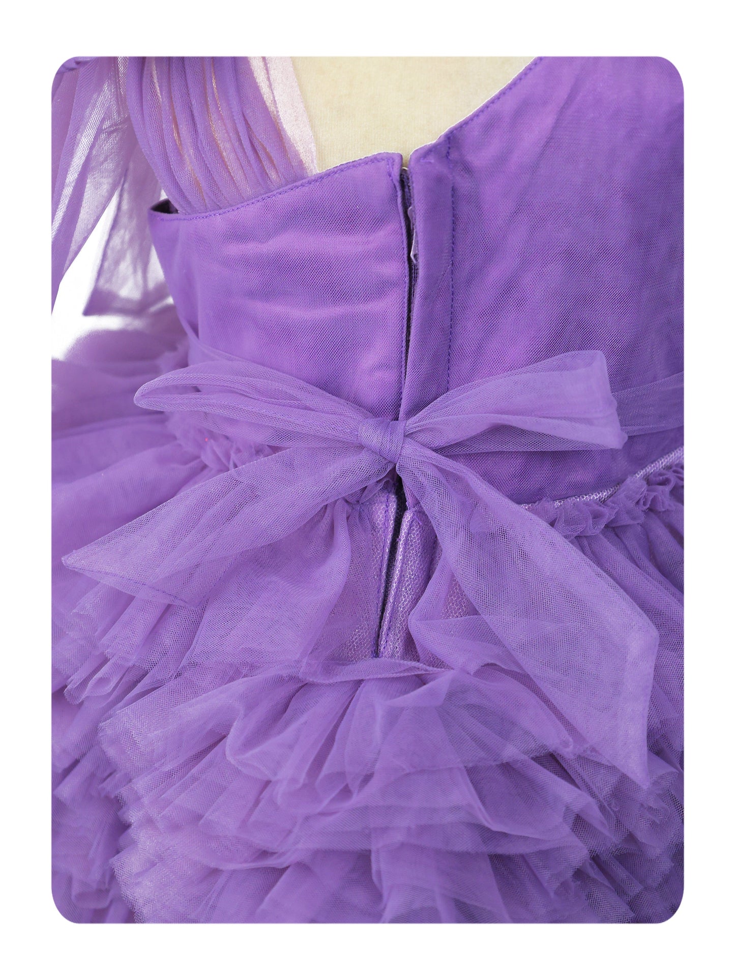 Enfance One Shoulder Sleeve Fit and Flare Sequinned Detailing Layered Dress -Purple