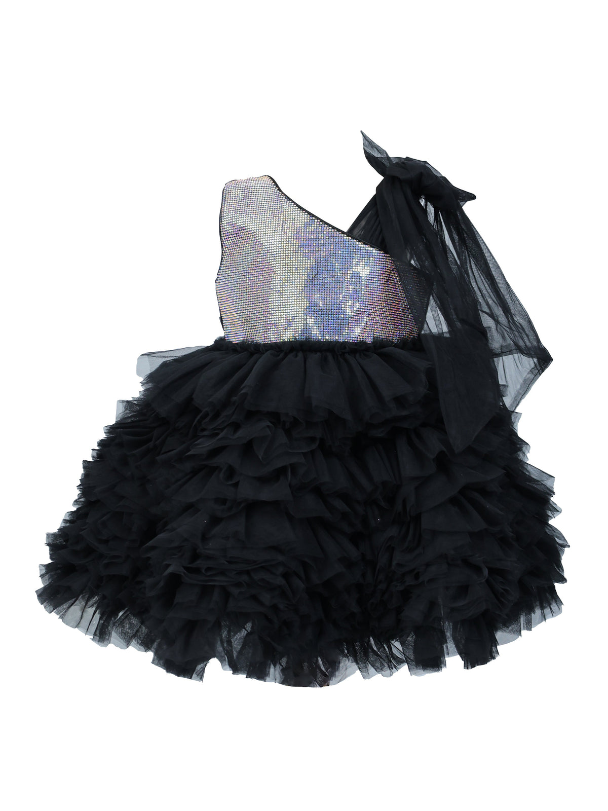 Enfance Sleeveless Floral & Net Detailed Layered Dress - Black