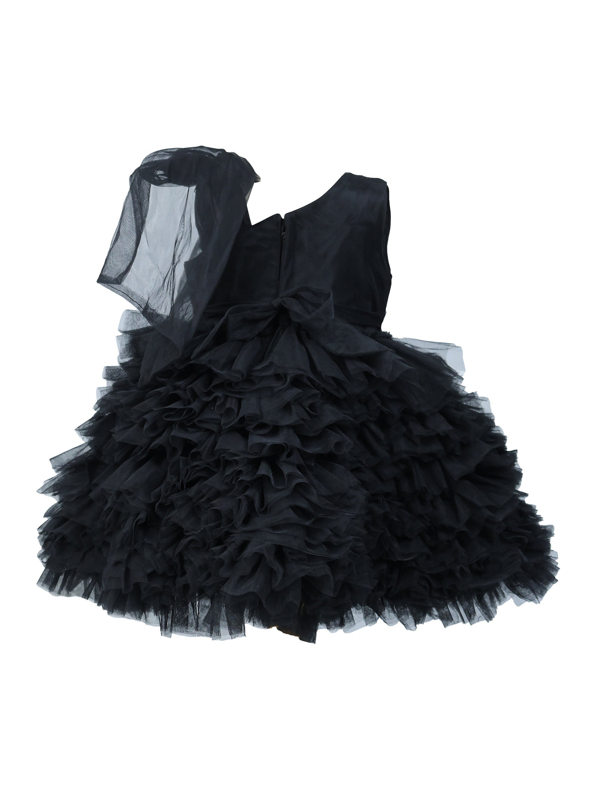 Enfance Sleeveless Floral & Net Detailed Layered Dress - Black