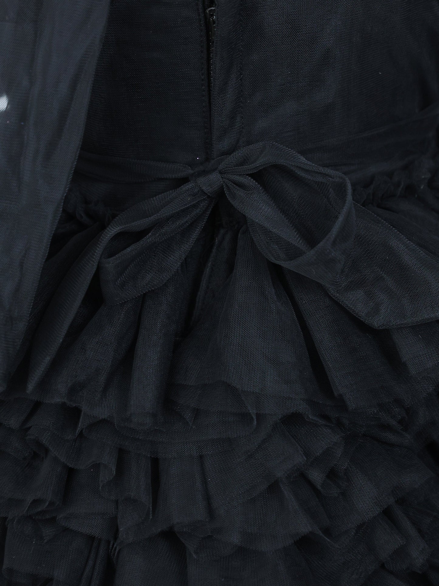 Enfance Sleeveless Floral & Net Detailed Layered Dress - Black