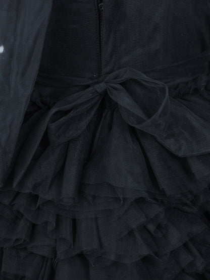 Enfance Sleeveless Floral & Net Detailed Layered Dress - Black