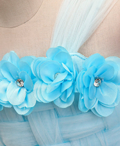 Enfance Sleeveless Flower Applique Solid Dress-Ferozi