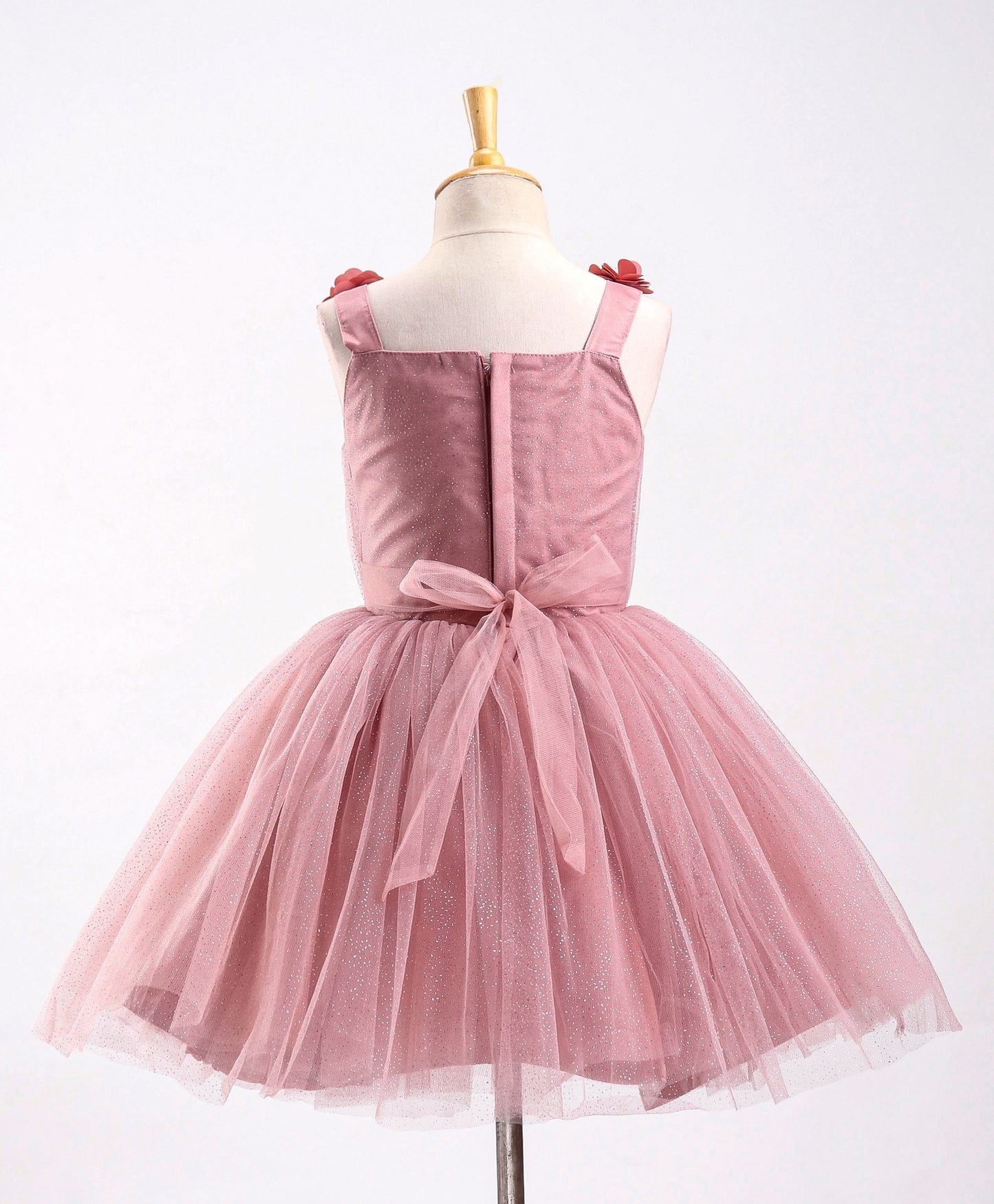Enfance Sleeveless Mesh Yoke Dress With Flower Applique-Coffee