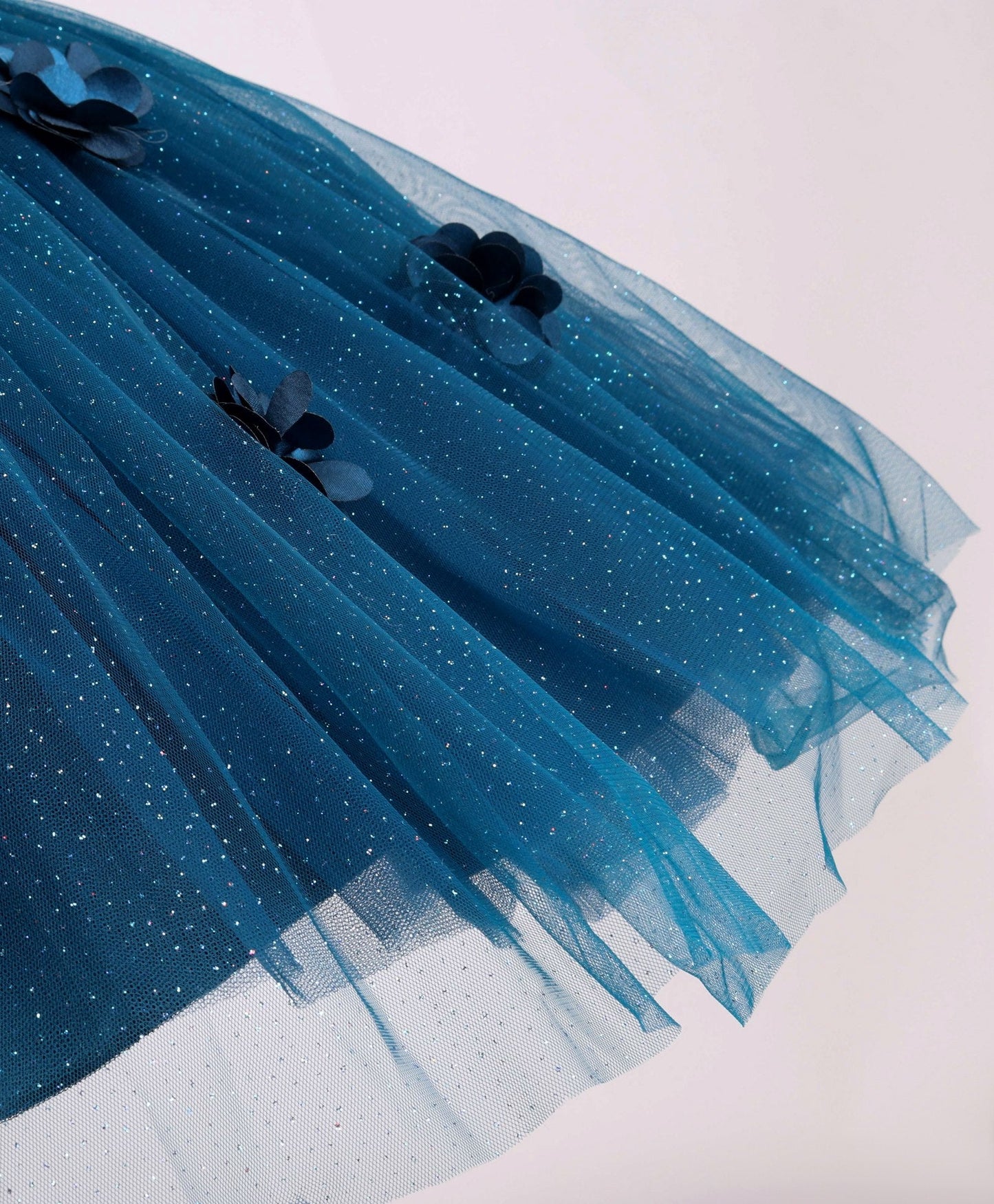 Enfance Sleeveless Flower Applique Solid Party Wear Dress -P.Blue