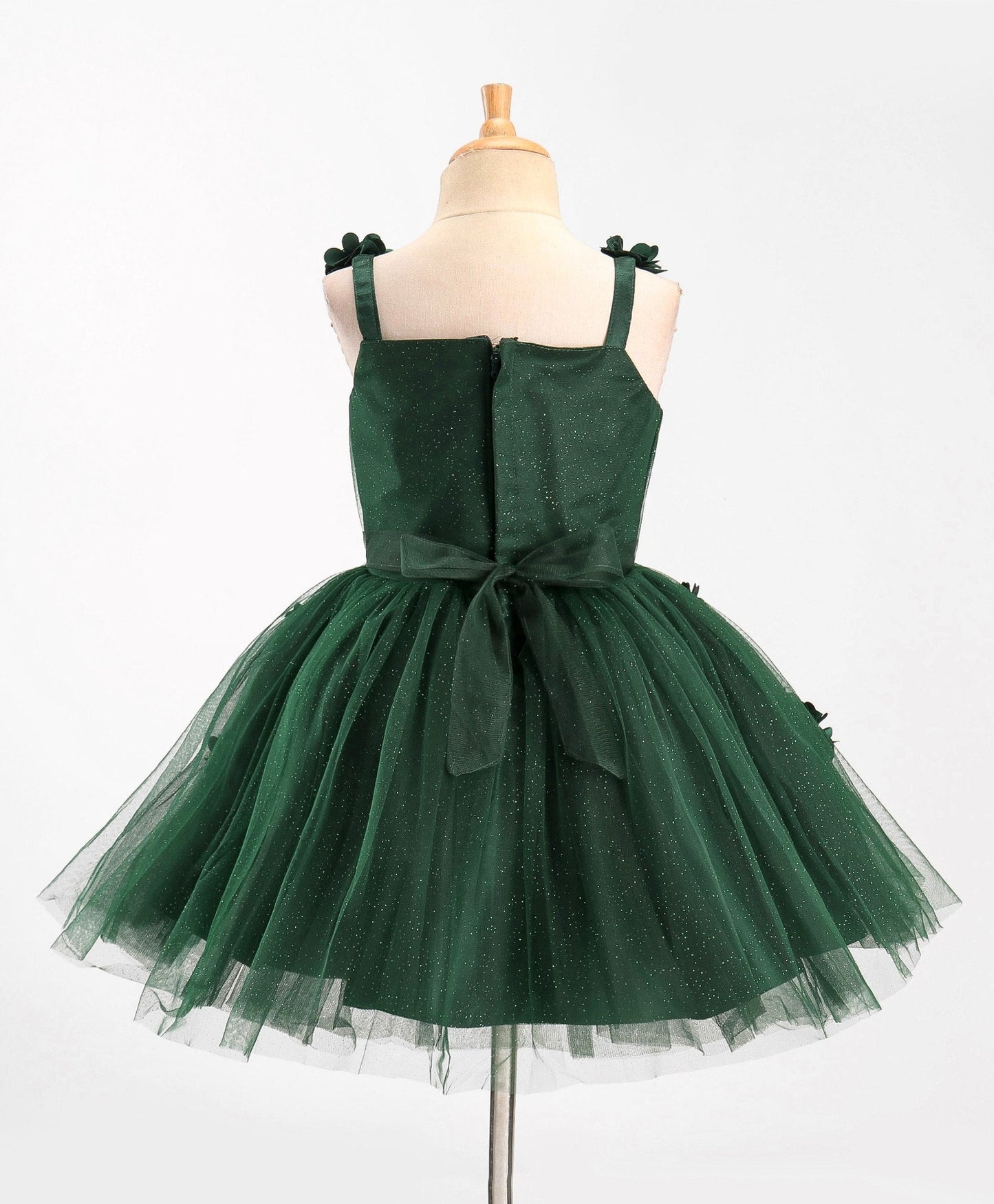 Enfance Sleeveless Flower Applique Solid Party Wear Dress -B.Green