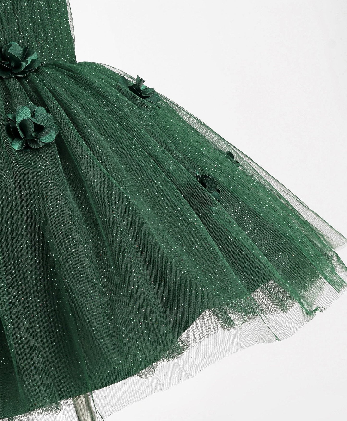 Enfance Sleeveless Flower Applique Solid Party Wear Dress -B.Green